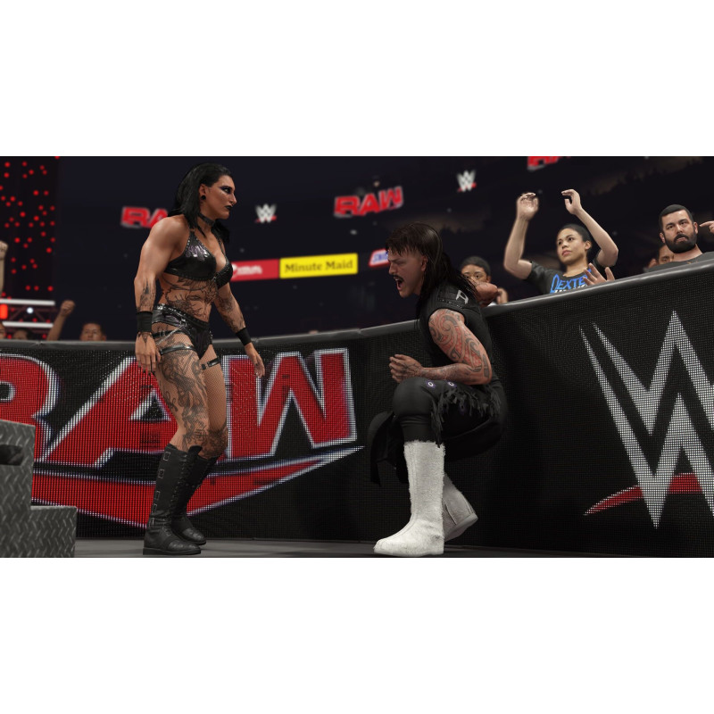 Captura de pantalla del gameplay de WWE 2K23 en Nintendo Switch mostrando acción intensa en el ring