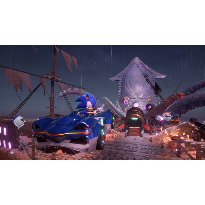 Captura de pantalla del gameplay de Sonic Racing CrossWorlds para Nintendo Switch mostrando acción en carrera