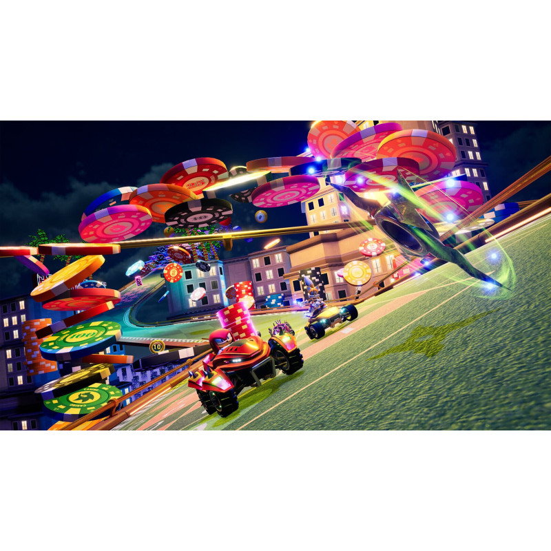 Captura de pantalla del gameplay de Sonic Racing CrossWorlds para Nintendo Switch mostrando acción en carrera