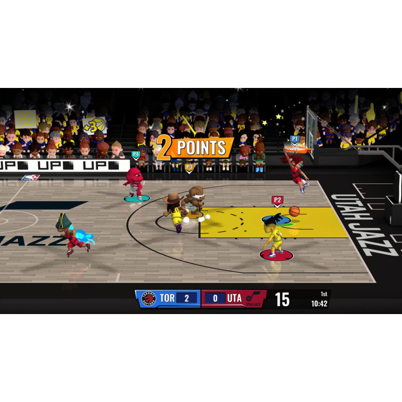 Captura de pantalla del gameplay de NBA Bounce para Nintendo Switch mostrando acción en la cancha