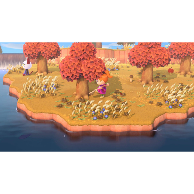 Captura de pantalla del gameplay de Animal Crossing: New Horizons para Nintendo Switch mostrando la isla y personajes.