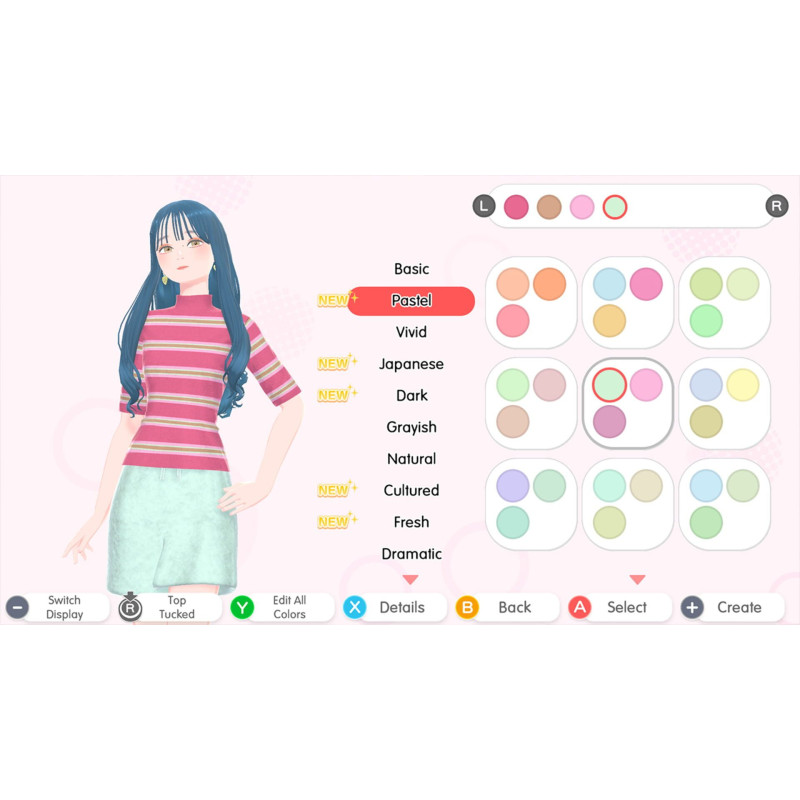 Captura de pantalla del gameplay de Fashion Dreamer para Nintendo Switch mostrando la personalización de personajes