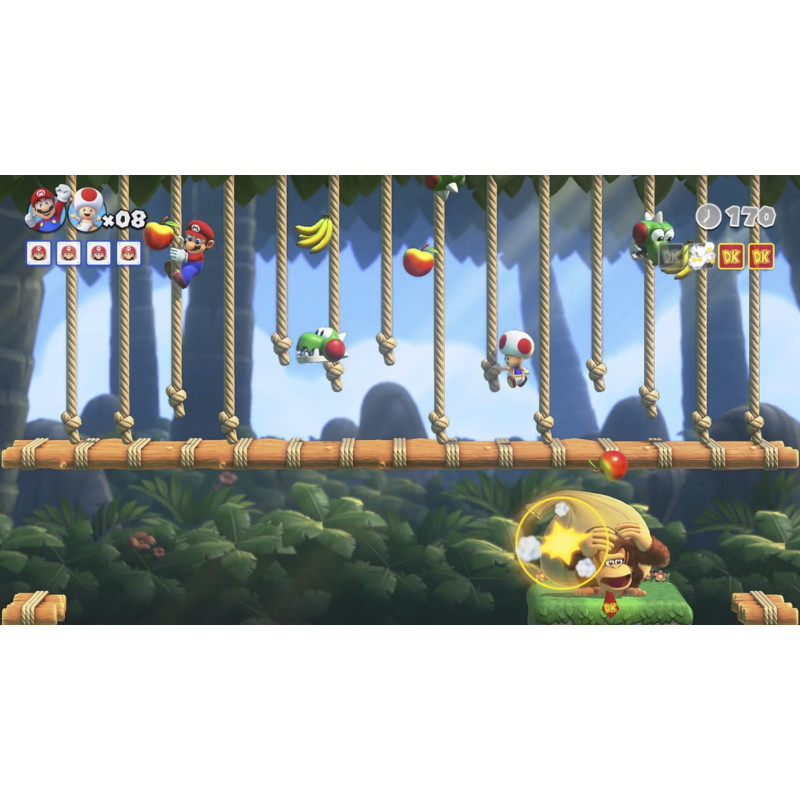 Captura de pantalla del gameplay de Mario vs. Donkey Kong para Nintendo Switch mostrando acción y personajes en el juego.
