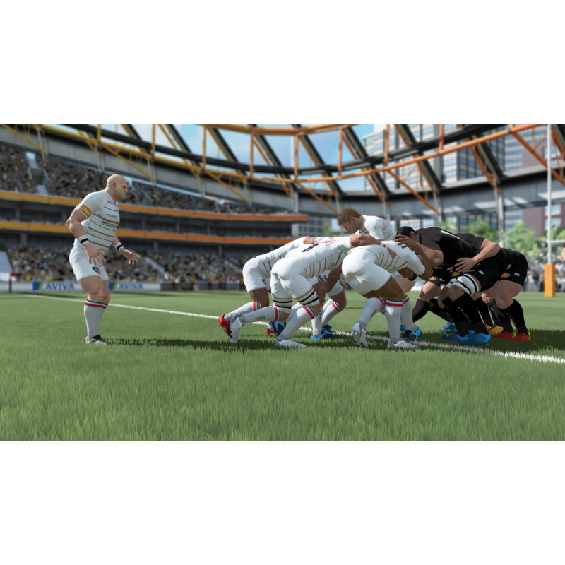 Captura de pantalla del gameplay de Rugby 18 para PlayStation 4 mostrando acción en el campo de juego.