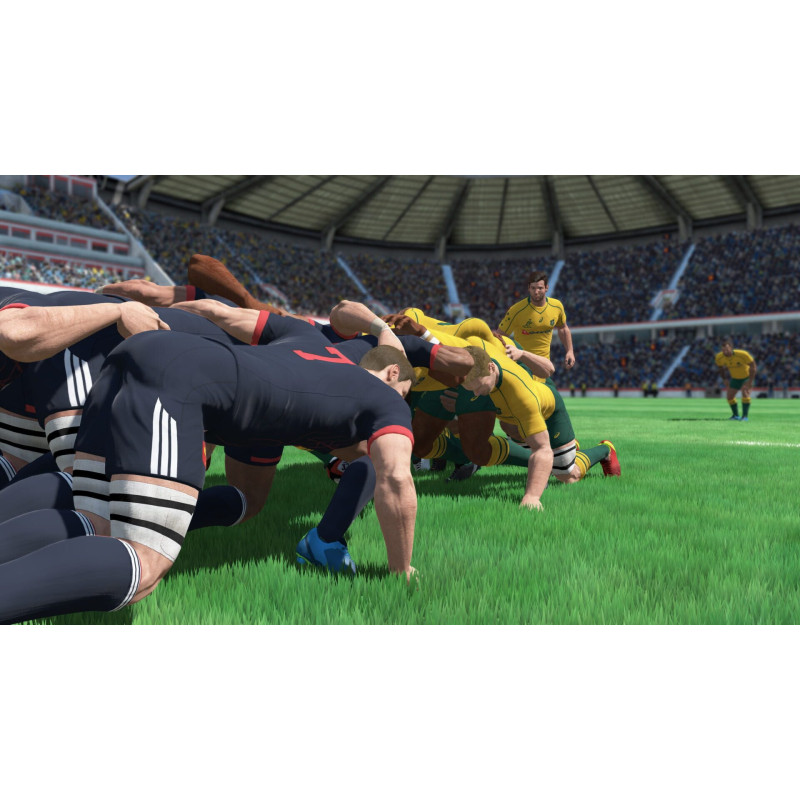 Captura de pantalla del gameplay de Rugby 18 para PlayStation 4 mostrando acción en el campo.