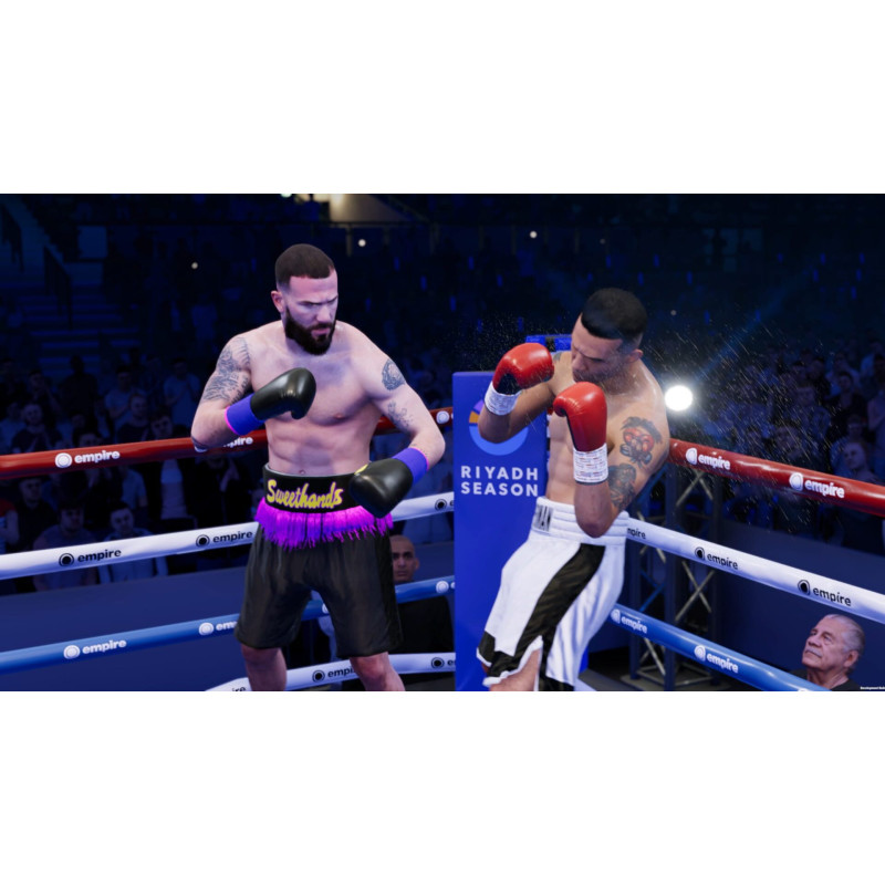 Captura de pantalla del gameplay del videojuego UNDISPUTED para Xbox mostrando una intensa pelea en el ring.