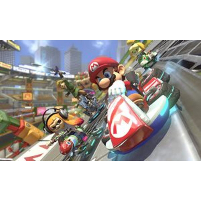 Captura de pantalla del gameplay de Mario Kart 8 Deluxe para Nintendo Switch mostrando una emocionante carrera