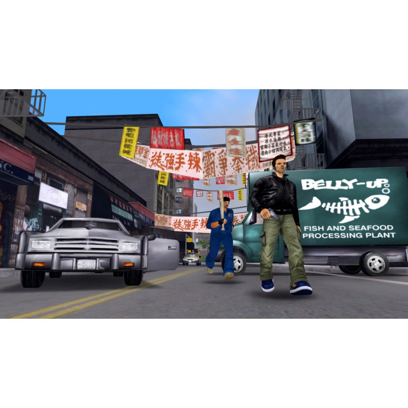 Captura de pantalla del gameplay de Grand Theft Auto: The Trilogy para PlayStation 4 mostrando acción en la ciudad