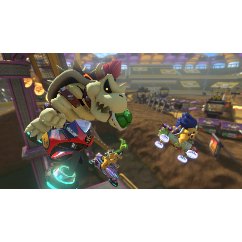 Captura de pantalla del gameplay de Mario Kart 8 Deluxe para Nintendo Switch mostrando una emocionante carrera