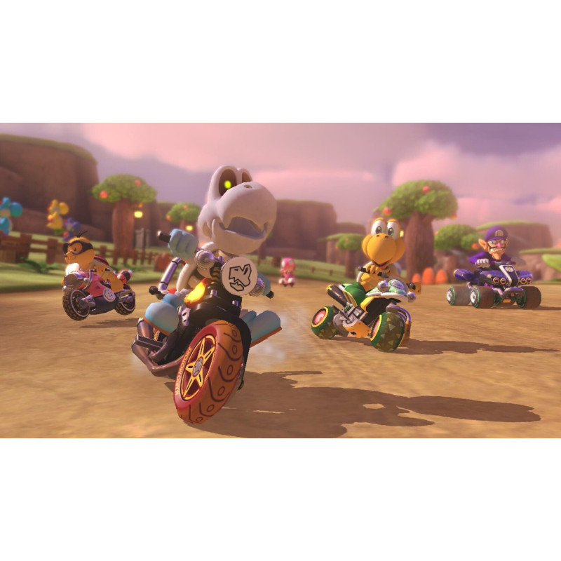 Captura de pantalla del gameplay de Mario Kart 8 Deluxe para Nintendo Switch mostrando una emocionante carrera