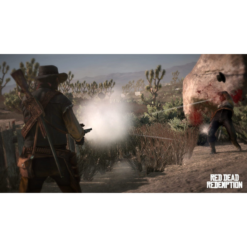 Captura de pantalla del gameplay de Red Dead Redemption en Nintendo Switch mostrando acción en el oeste.