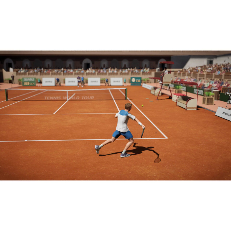 Captura de pantalla del gameplay de Tennis World Tour 2 para Nintendo Switch mostrando un emocionante partido de tenis
