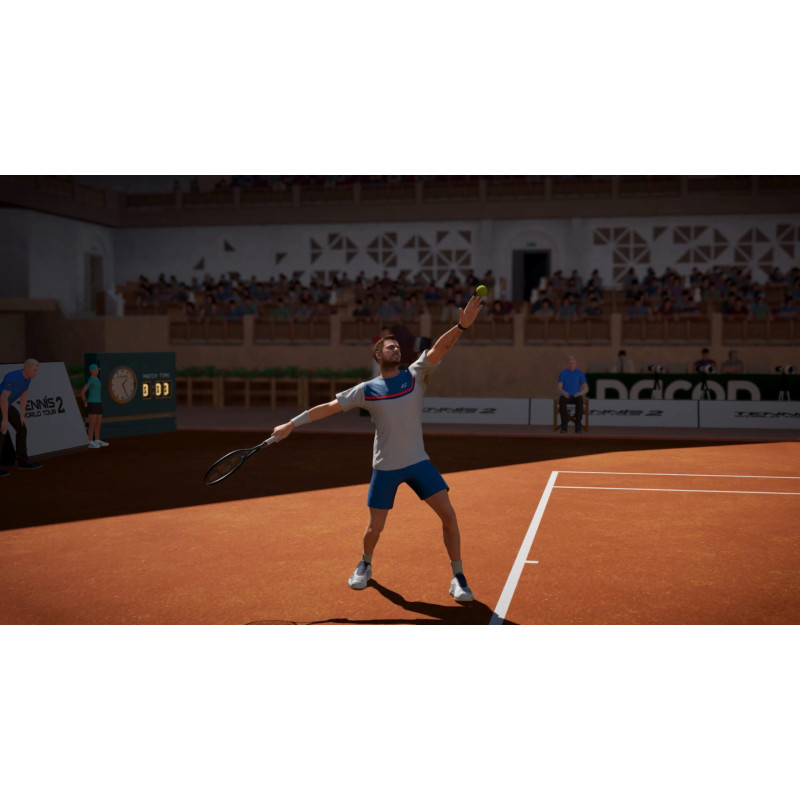 Captura de pantalla del gameplay de Tennis World Tour 2 para Nintendo Switch mostrando un emocionante partido de tenis