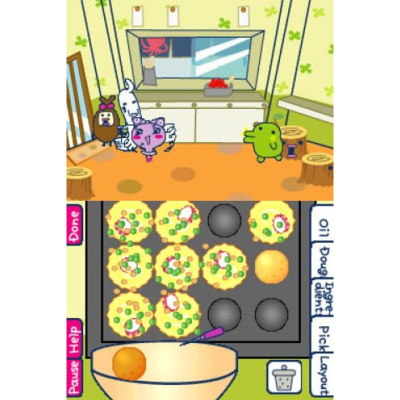 Captura de pantalla del gameplay de Tamagotchi Plaza para Nintendo Switch mostrando interacción con mascotas virtuales