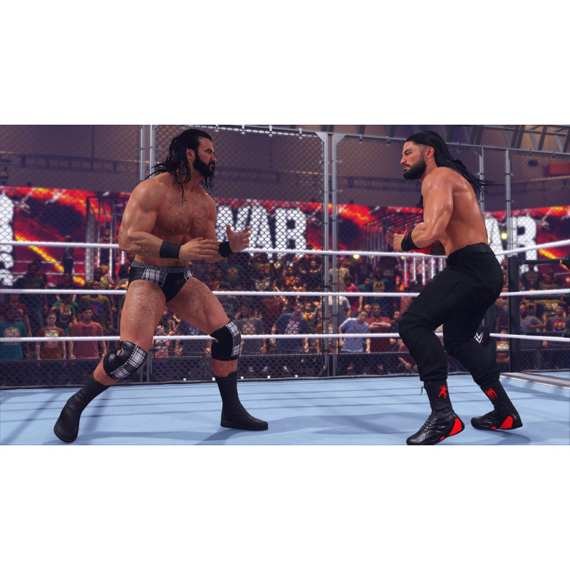 Captura de pantalla del gameplay de WWE 2K23 en Nintendo Switch mostrando acción intensa en el ring