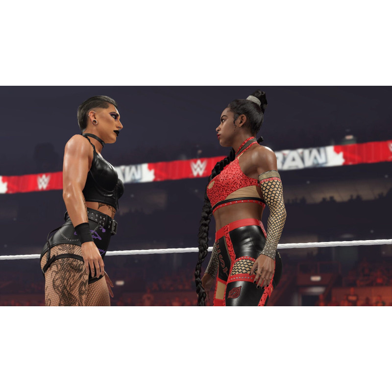 Captura de pantalla del gameplay de WWE 2K23 en Nintendo Switch mostrando acción intensa en el ring