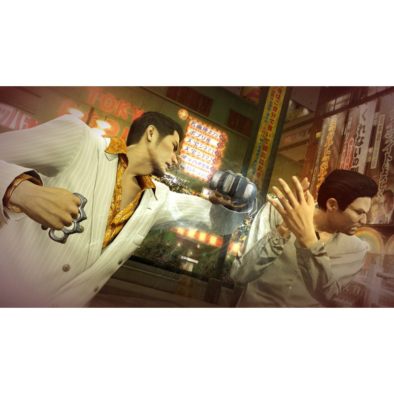 Captura de pantalla del gameplay de Yakuza 0 en Nintendo Switch mostrando acción intensa y personajes carismáticos.