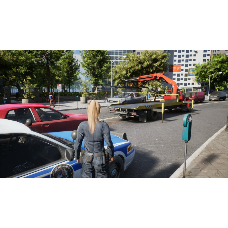Captura de pantalla del gameplay de Police Simulator: Patrol Officers para PlayStation 5 mostrando acción en la ciudad.