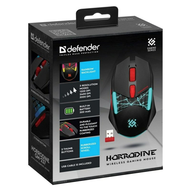 Ratón Gaming Defender GM-237 HORRODINE Negro 3200 DPI