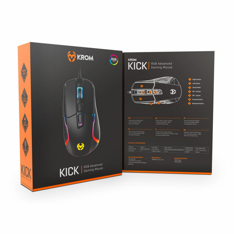 Ratón Gaming Krom Kick Negro 6200 dpi RGB