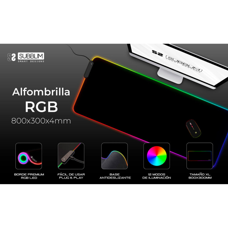 Alfombrilla de Ratón Subblim SUBMP-02RGB01 Negro Multicolor