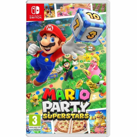 Portada del videojuego Nintendo Mario Party Superstars para Nintendo Switch con personajes icónicos de Mario