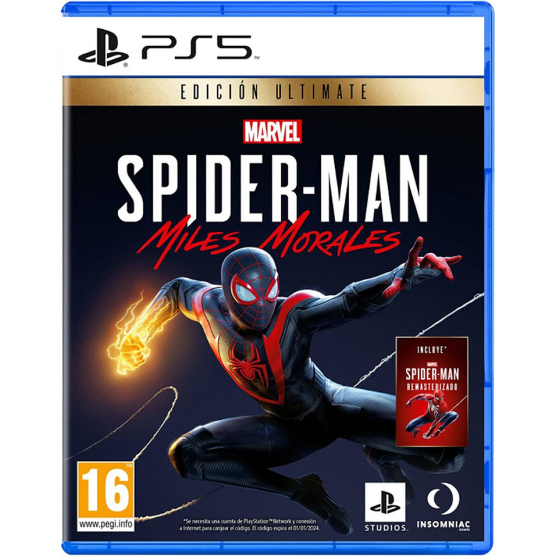 Portada del videojuego Spider-Man: Miles Morales para PlayStation 5 con diseño dinámico y colorido