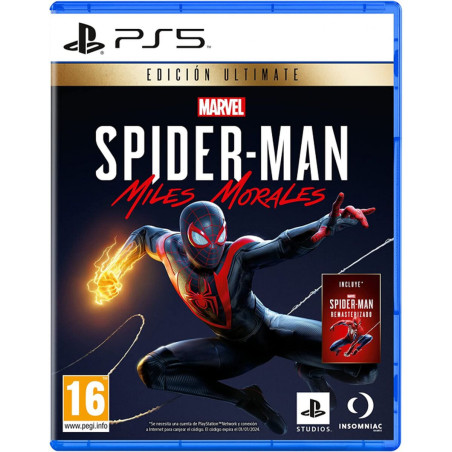 Portada del videojuego Spider-Man: Miles Morales para PlayStation 5 con diseño dinámico y colorido