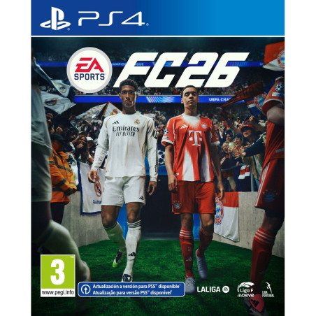 Portada del videojuego EA SPORTS FC 26 para PlayStation 4 con diseño atractivo y personajes destacados