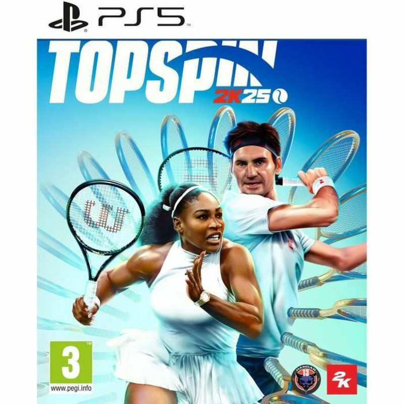 Portada del videojuego Top Spin 2K25 para PlayStation 5 con diseño atractivo y personajes destacados