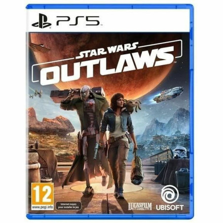 Portada del videojuego Star Wars: Outlaws para PlayStation 5 con personajes y escenarios de la saga.