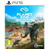 Portada del videojuego Planet Zoo para PlayStation 5 con diseño colorido y animales en un zoológico.