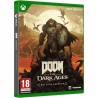 Portada del videojuego DOOM: THE DARK AGES para Xbox con diseño impactante y personajes icónicos.