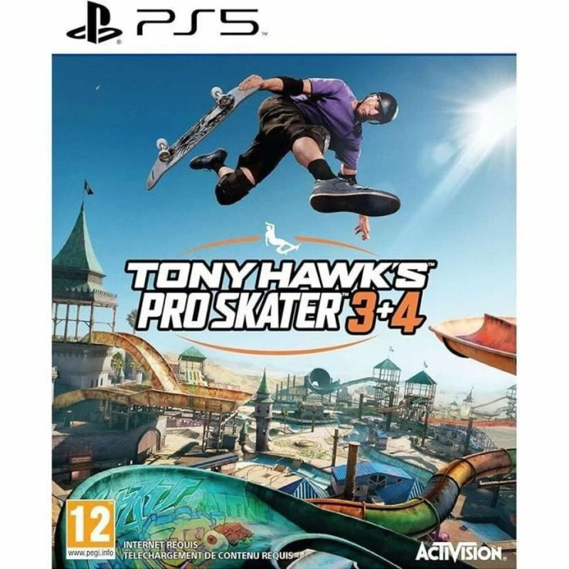 Portada del videojuego Tony Hawks Pro Skater 3+4 para PlayStation 5 con diseño dinámico y colorido
