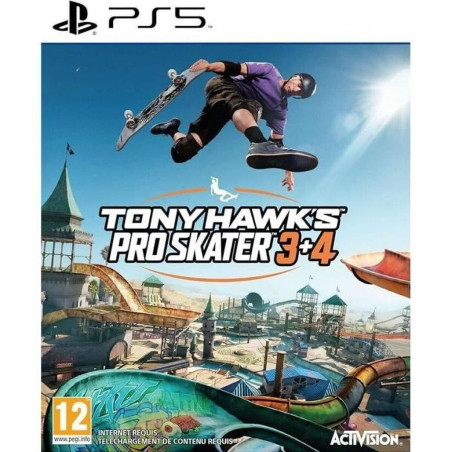 Portada del videojuego Tony Hawks Pro Skater 3+4 para PlayStation 5 con diseño dinámico y colorido
