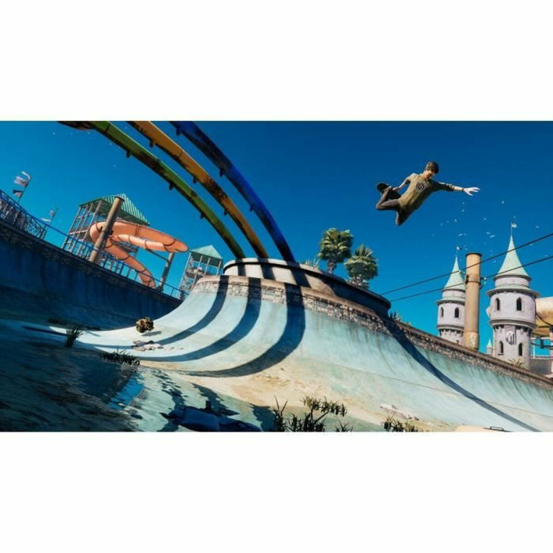 Captura de pantalla de Tony Hawks Pro Skater 3+4 en Nintendo Switch mostrando una emocionante acrobacia en el skatepark