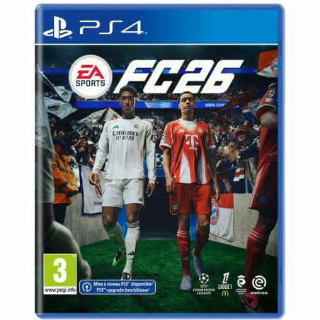 Portada del videojuego EA SPORTS FC 26 para PlayStation 4 con diseño atractivo y personajes destacados
