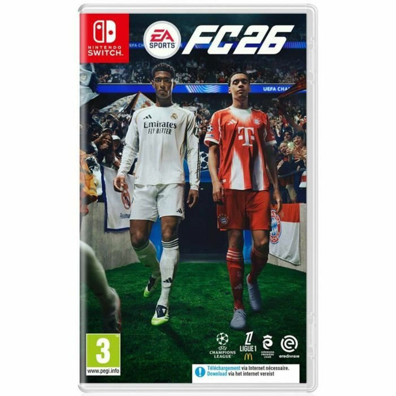 Portada del videojuego EA SPORTS FC 26 para Nintendo Switch con jugadores en acción y logo destacado