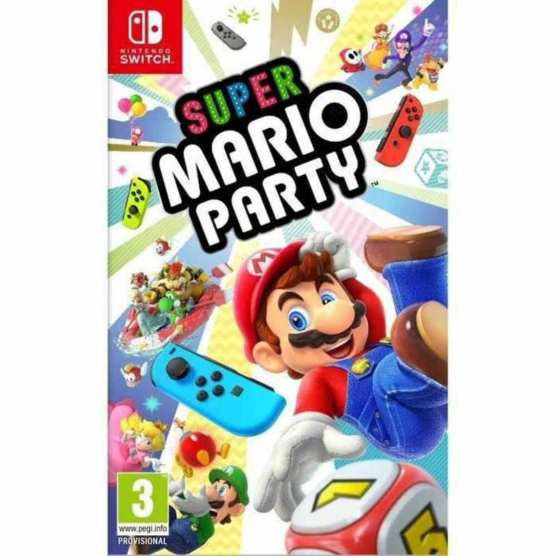 Portada del videojuego Super Mario Party para Nintendo Switch con personajes icónicos y coloridos.