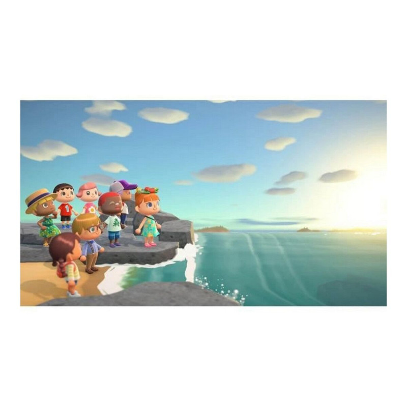Portada de Animal Crossing: New Horizons para Nintendo Switch con personajes y paisaje colorido