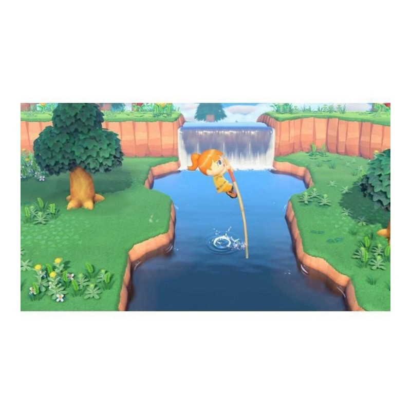 Captura de pantalla de Animal Crossing: New Horizons para Nintendo Switch mostrando una isla tropical y personajes adorables