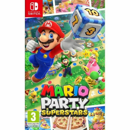 Portada del videojuego Mario Party Superstars para Nintendo Switch con personajes icónicos y coloridos