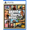 Portada del videojuego GTA V para PlayStation 5 con personajes icónicos y acción intensa