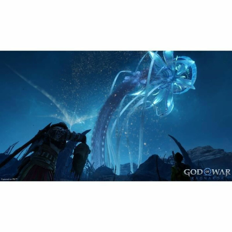 Captura de pantalla de God of War: Ragnarök en PlayStation 5 mostrando una intensa batalla en el juego