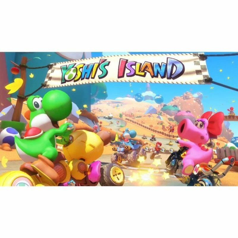 Captura de pantalla de Mario Kart Deluxe FR en Nintendo Switch mostrando una emocionante carrera en pista.