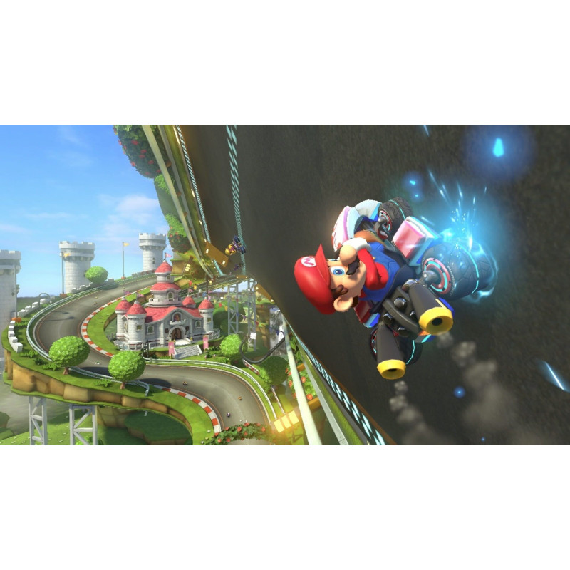 Captura de pantalla del gameplay de Mario Kart 8 Deluxe para Nintendo Switch mostrando una emocionante carrera
