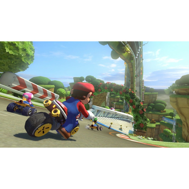 Captura de pantalla del gameplay de Mario Kart 8 Deluxe en Nintendo Switch mostrando una emocionante carrera