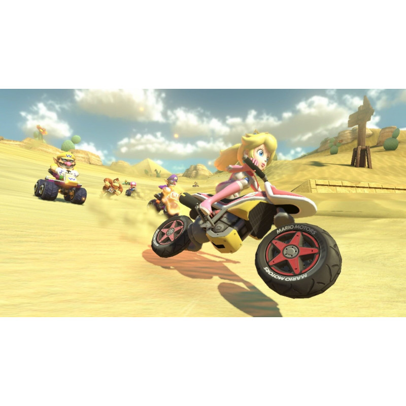 Captura de pantalla del gameplay de Mario Kart 8 Deluxe para Nintendo Switch mostrando una carrera emocionante