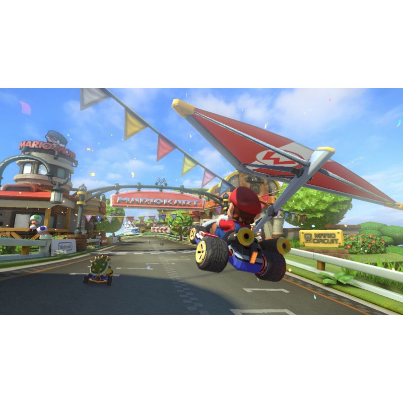 Captura de pantalla del gameplay de Mario Kart 8 Deluxe para Nintendo Switch mostrando una emocionante carrera
