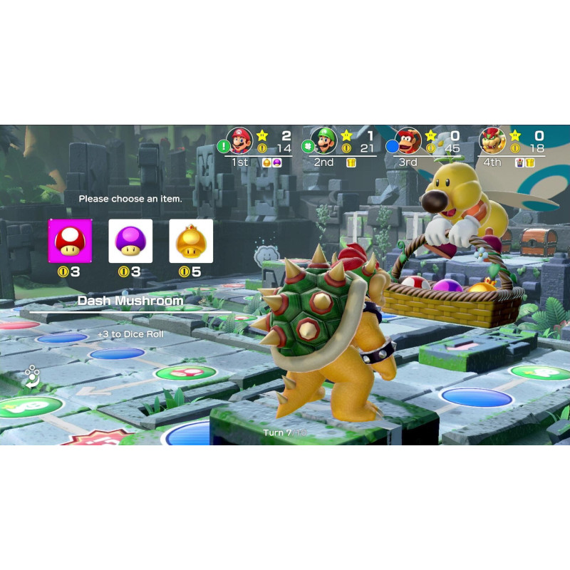 Captura de pantalla del gameplay de Super Mario Party para Nintendo Switch mostrando una divertida partida entre amigos